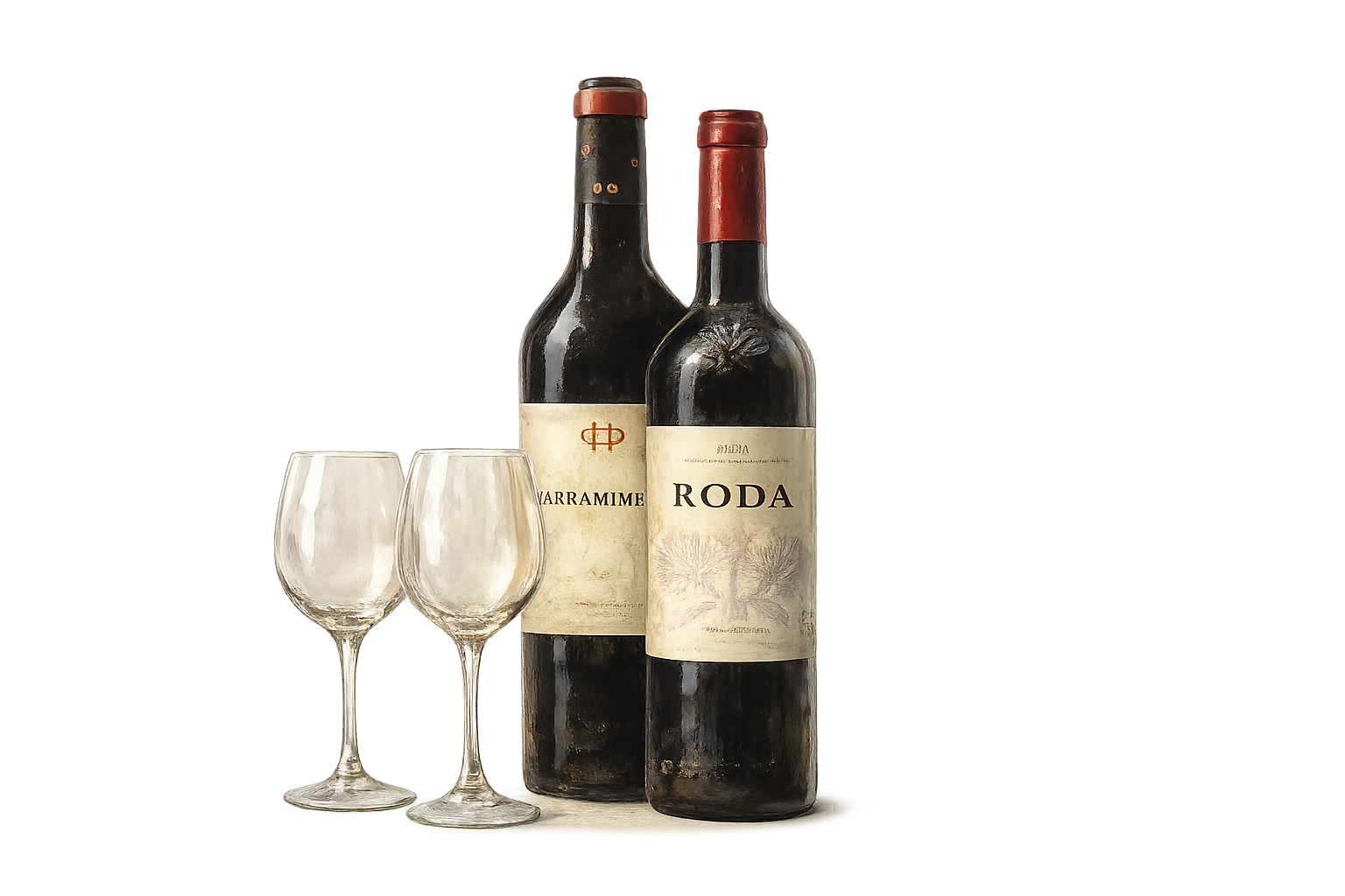Botellas de vino y copas sobre una mesa
